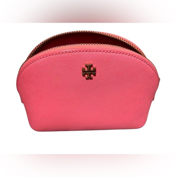 Tory Burch Robinson Emerson Leather Make Up Travel T Logo Cosmetic Zip Case - Picture 2 of 8